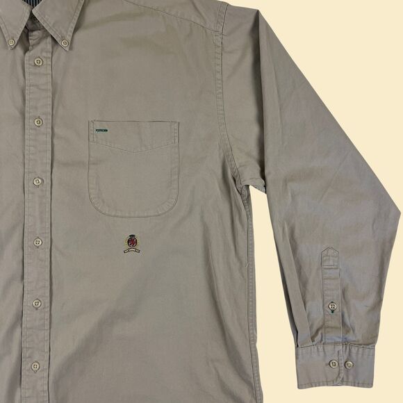1990s XL Tommy Hilfiger shirt, vintage beige mens button down top - Picture 5 of 8